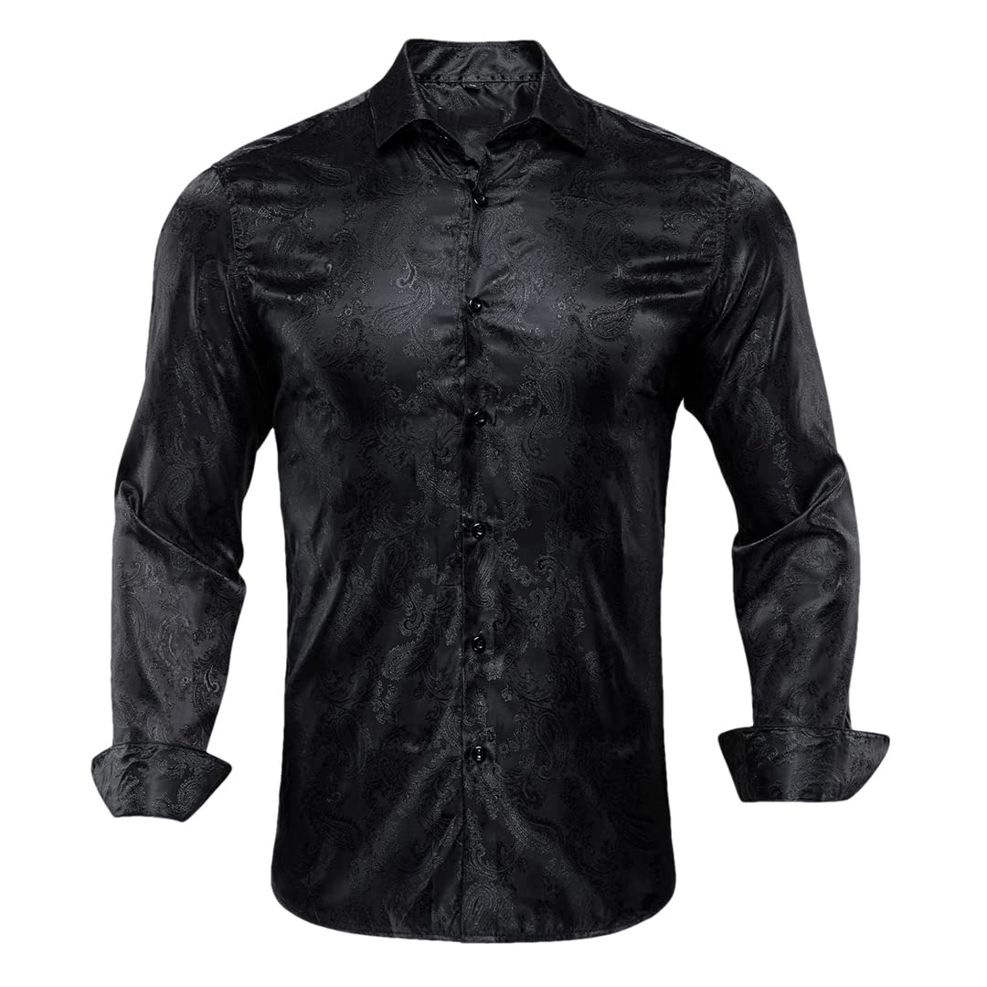 Niiyyjj Męskie jedwabne koszule z długim rękawem męskie slim fit paisley satynowa sukienka koszule koszula męska smoking koszula, Cy-1017, XXL