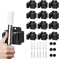 JAMEND CLXP 12PCS Heavy Duty Stainless Steel Broom Mop Holder - Wall Mounted Garden Tool Organizer for Rakes Shovels, Matte Black