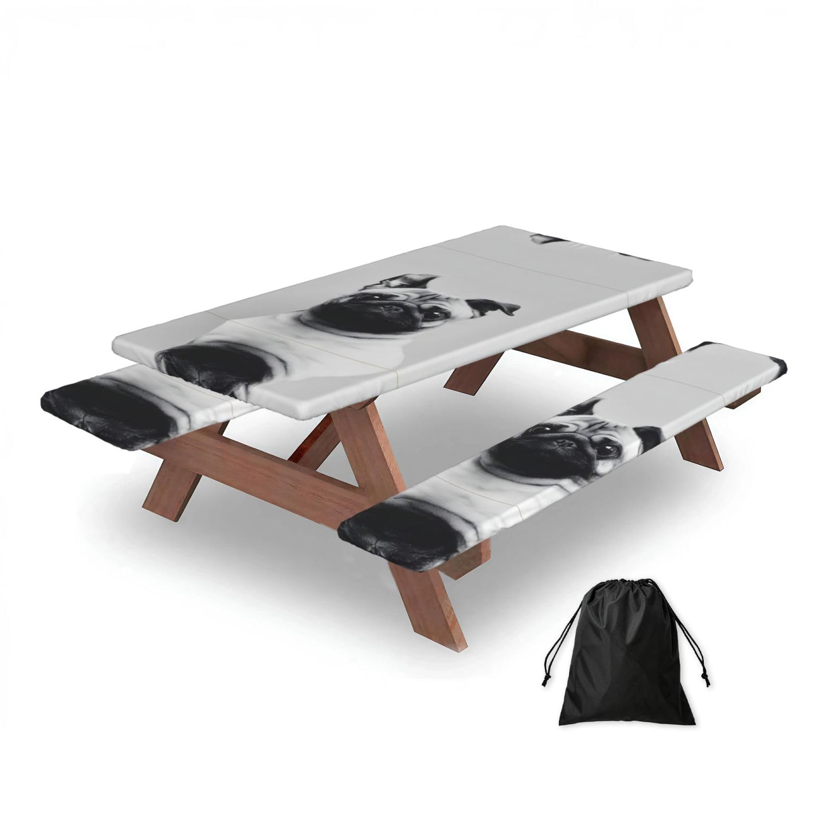 Pug Rectangular water-repellent picnic tablecloths, outdoor camping, picnic, BBQ
