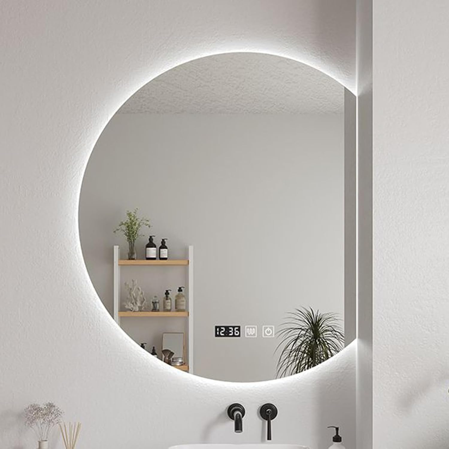 Miroir salle de bain LED 50 cm rétroéclairé miroir de courtoisie mural irrégulier heure