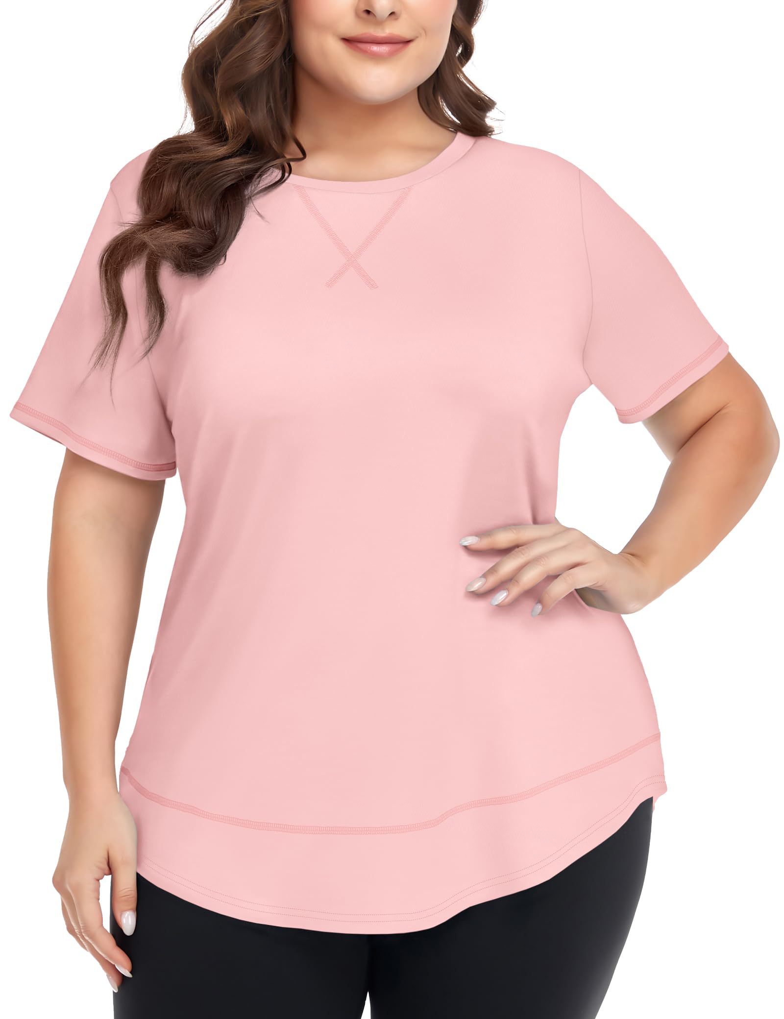 COOTRY Plus Size Workout Tops for Women Short Sleeve Athletic Yoga Shirts