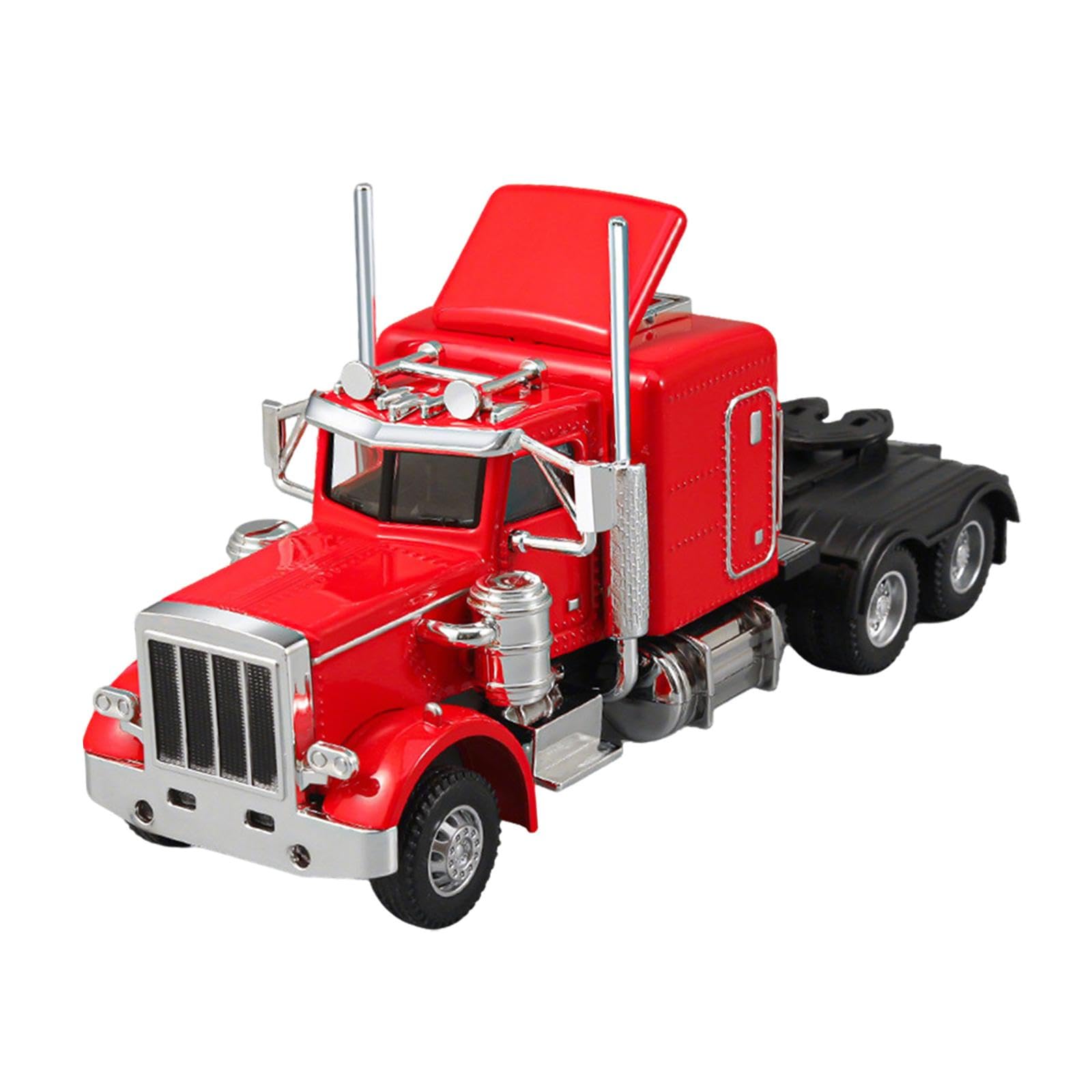 Colcolo 1/32 Semi Heavy Truck Toy Diecast Trucks Model, Educational Rubber Tires Table Ornament with Light and Sound, red