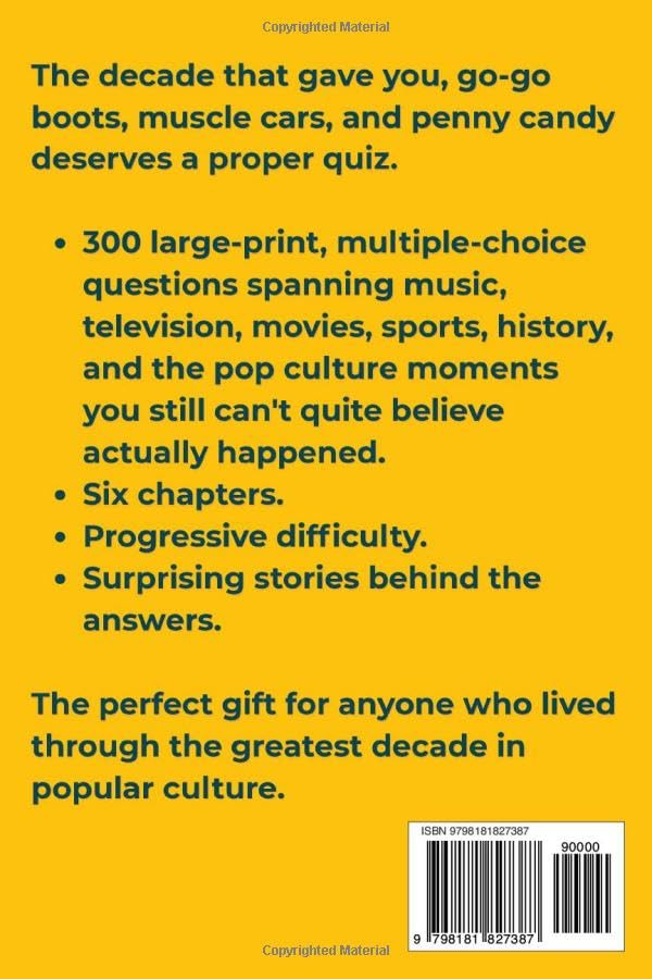 1960s Nostalgic Trivia For Seniors: Large Print 300 Fun Multiple-Choice Questions on Music, Movies, TV, Sports, Fashion & Pop Culture & even Candy of the 60s. (Baby Boomer Trivia Series) image 3