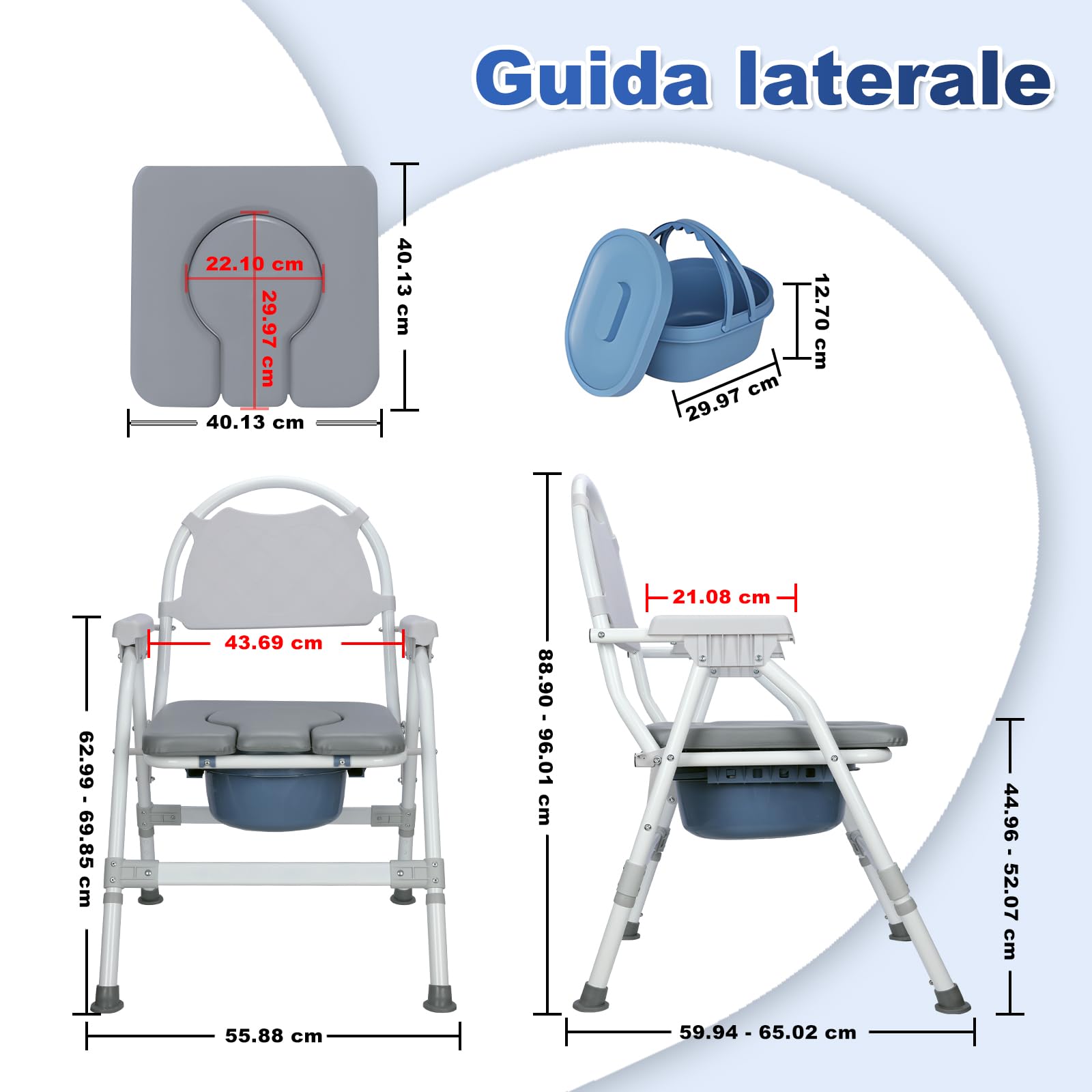 supregear Sedia Da Toilette Pieghevole, Sgabello Da Bagno/doccia con Altezza Regolabile E Secchio Rimovibile, Seduta Imbottita E Meccanismo di Sicurezza, Comodino per Anziani, Disabili, Grigio