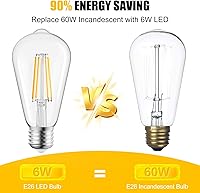 Vista 5 de Brightown 6 Pack LED Edison Light Bulbs, 6W, Equivalent 60W, High Bright 2700K Warm White,750 Lumens, Non-Dimmable, E26 Base ST58 Antique Filament