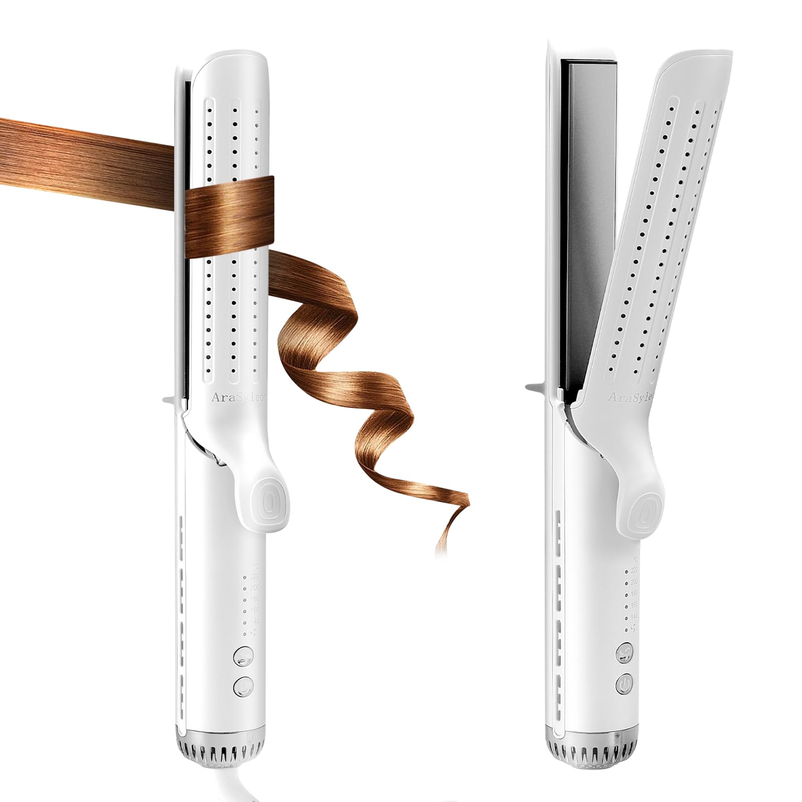 Piastre Capelli & Arricciacapelli 2 in 1 con Ceramica, Arricciacapelli & Piastra Capelli, 5 Temperature Regolabili (140-220°C), Riscaldamento Rapido 30s, Piastra Ceramica Capelli