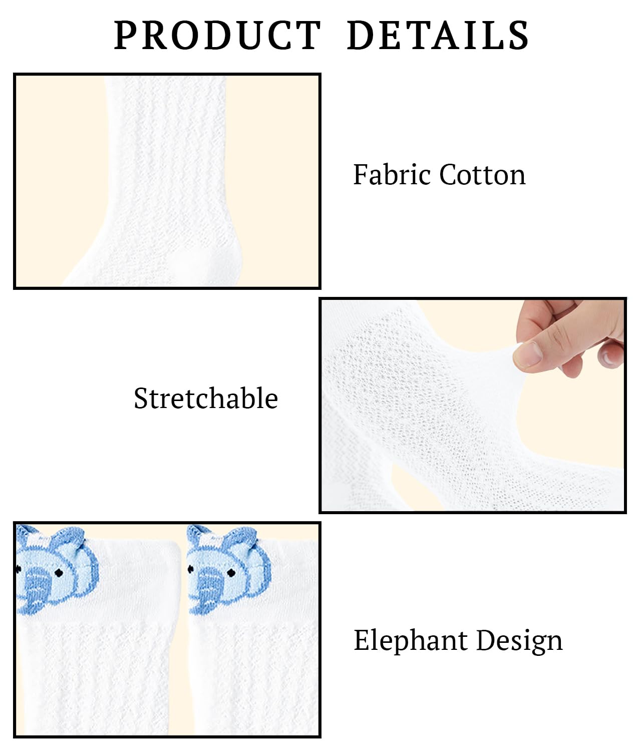 SYGA Pack of 3 Baby Socks Boneless Over-The-Knee Thigh Socks Knitted Socks Suitable For 1-3 Years Old (White-Pink-Grey Size M) 3