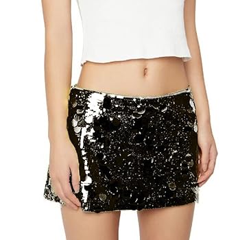 ANKOMINA Women's Sexy Shiny Sequin Mini Skirt Glitter Low