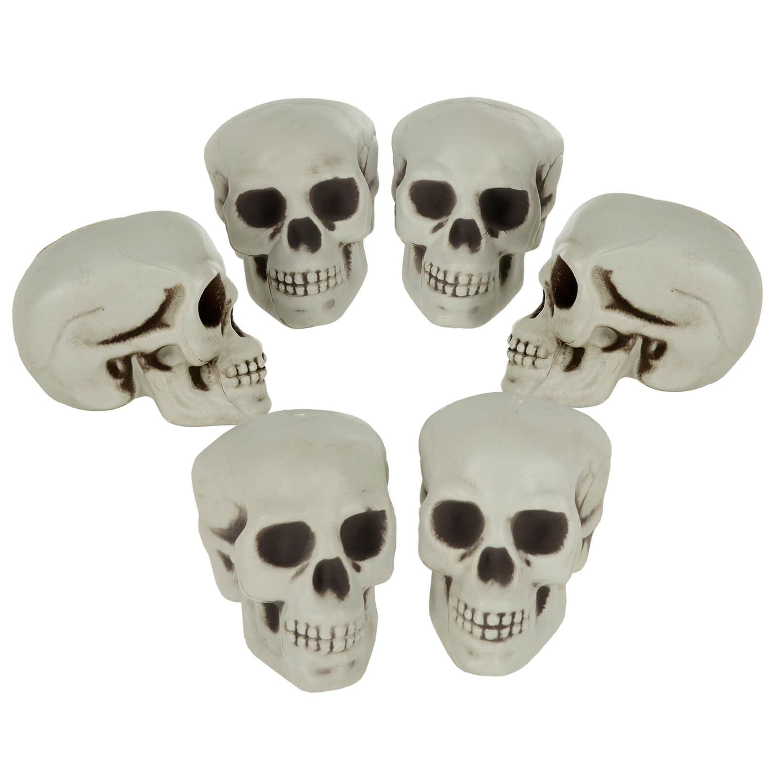 Cackle & Co Grey Pack Of 6 Plastic Skulls 10Cm White Halloween Party Decorations Graveyard Display Prop