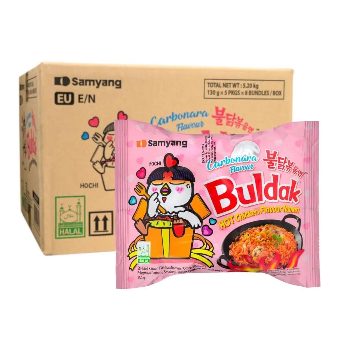 Samyang Buldak Carbonara Ramen 40er Karton [130 g je Packung] – Koreanische Instant Nudeln Hot Chicken Flavour Ramen