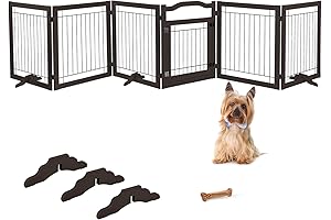 6-Panel Freestanding Dog Gate with Door for Wide Spaces