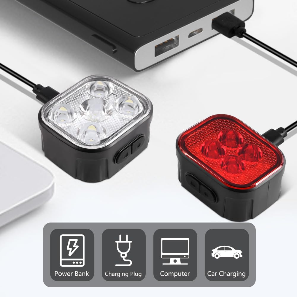 Luci Bici Kit, Impermeabili Luce Bici Anteriore e Posteriore, USB Ricaricabile Luci Bicicletta LED, Molteplici Modalità, Ultra Luminose Luce Bicicletta per Varie Bike da Strada e da Montagna