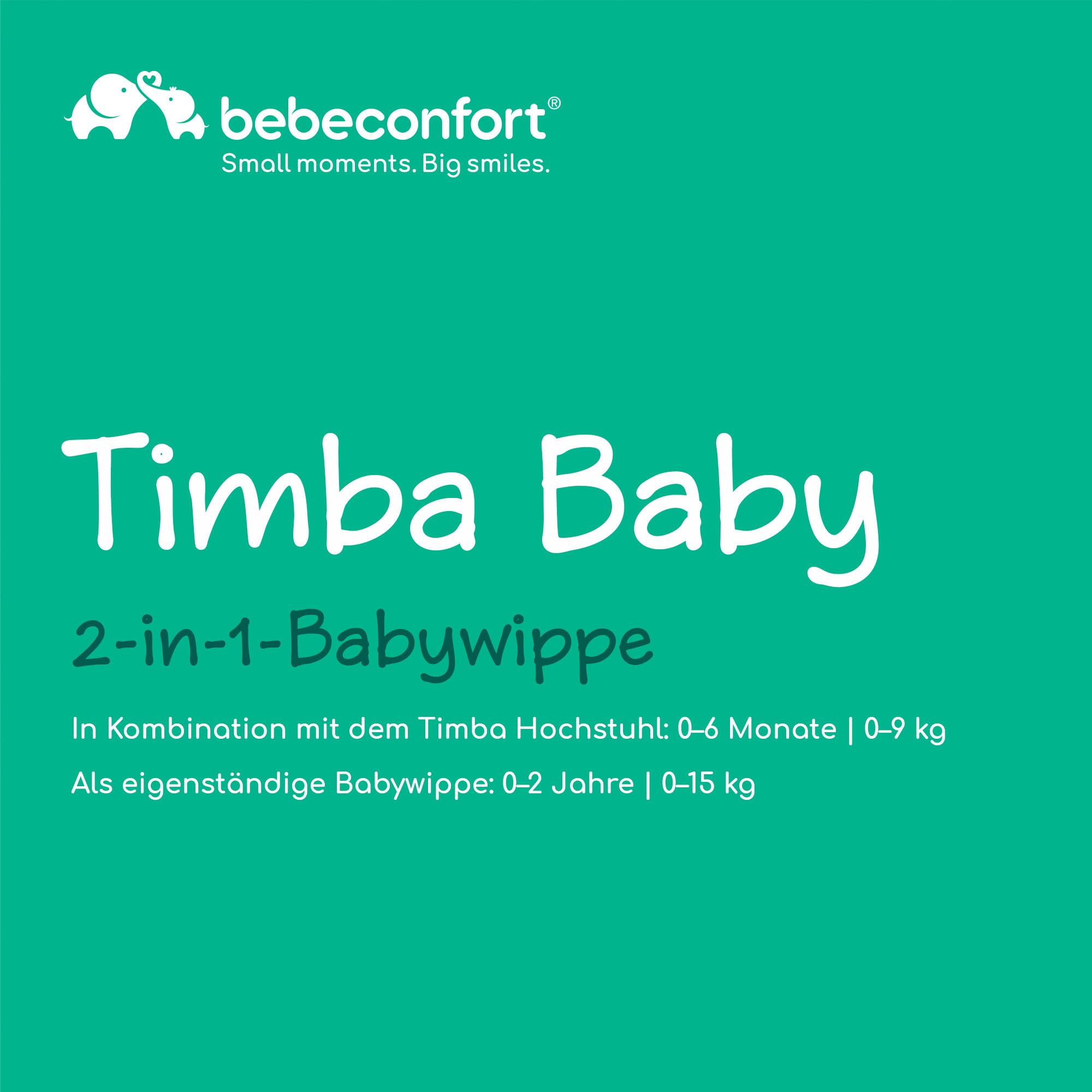 Bebeconfort Timba Baby, 2-in-1-Babywippe, ab Geburt – 6 Monate, 0–9 kg, Neugeborenenset für Hochstuhl Timba Baby, 2 Liegepositionen, besonders weich gepolsterter Sitz, 3-Punkt-Gurt, Tinted Graphite