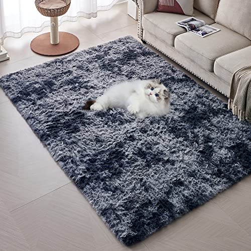 Alaise Shaggy Area Rug Fluffy Carpets, 4X6 Feet Dark Grey Rug For Bedroom Living Room, Upgraded Anti-Slip Durable Memory Foam Throw Rug For Home Decor Kids Room Nursery Dorm Easy To Clean #TOP5