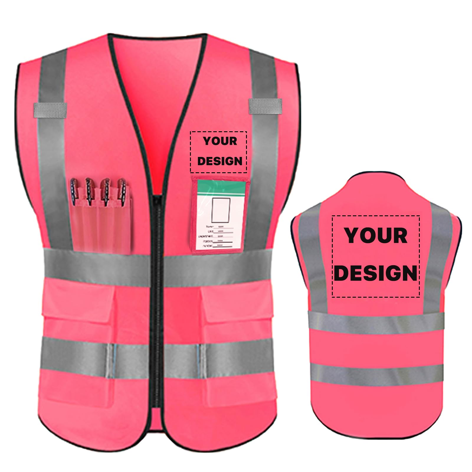 YOWESHOP High Reflective Visibility Safety Vest Custom Your Logo Safety Workwear with Reflective Strips and Pockets