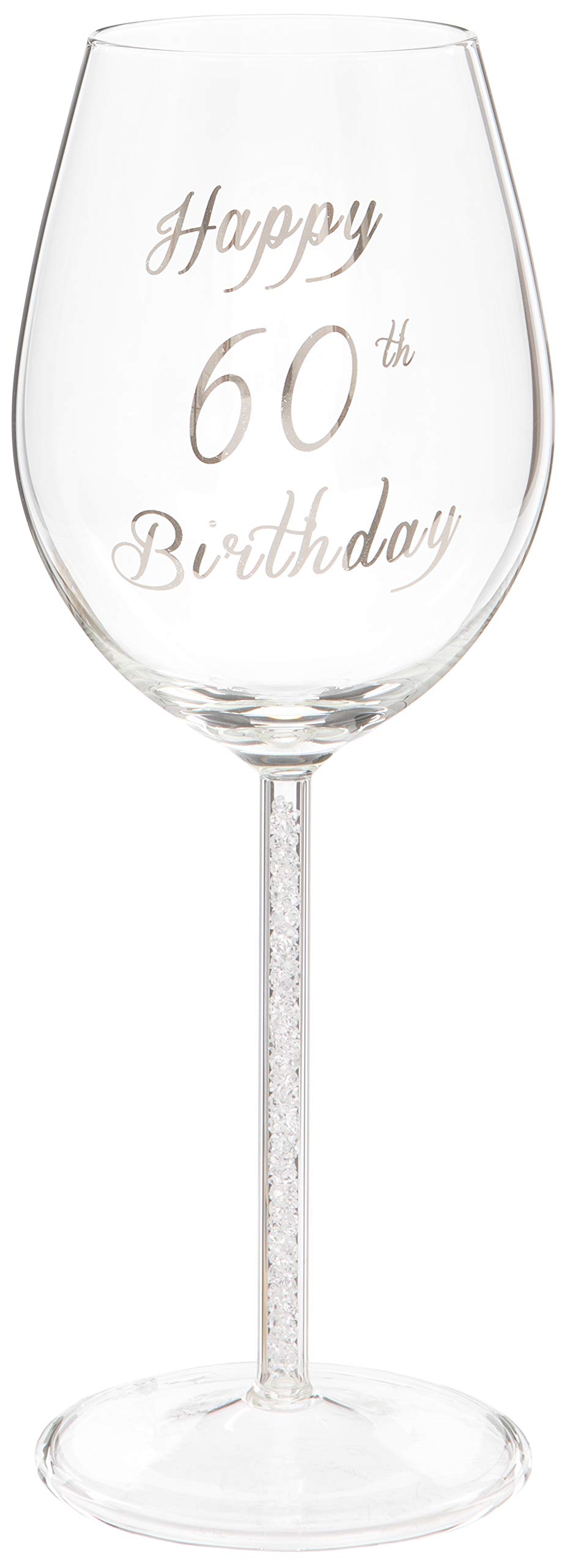 Maturi Transparent Happy 60Th Birthday Wine Glass With Silver Diamond Stem - 400Ml / 13.5 Fluid Ounces