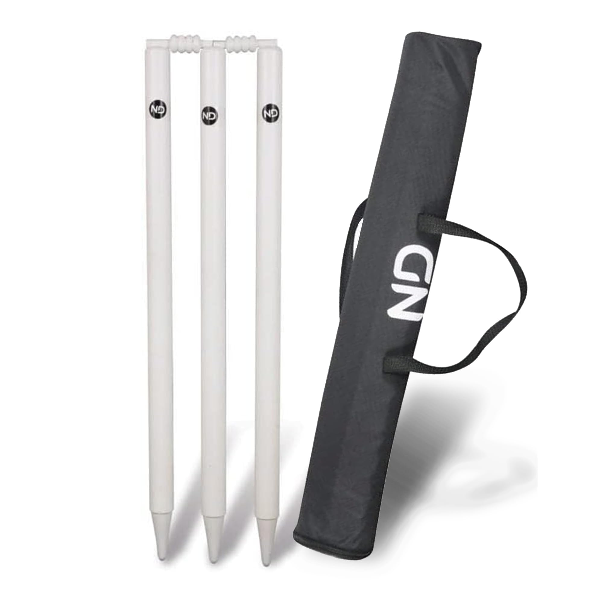 ND Sports Hard Ground Cricket Stumps – Heavy Duty Plastic Wickets with Carry Bag – Ideal for Hard Surface Play, Training & Matches (White, 3x Stumps with Bails)