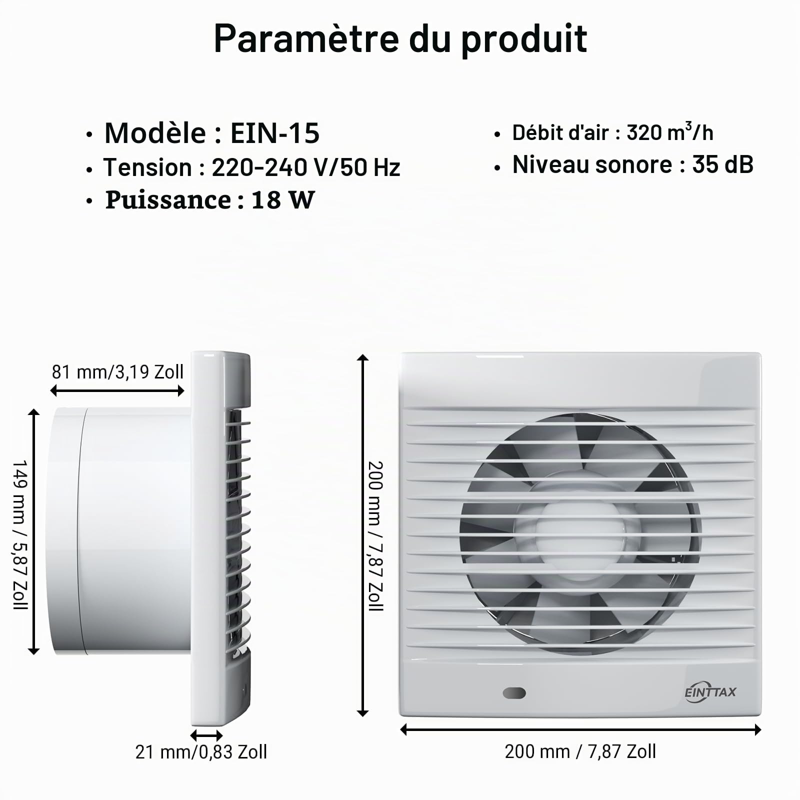 150 mm Ventilateur,Extracteur d'Air,VMC,avec Clapet Anti-Retour,18 W,35dB, pour Salle de Bain,Cuisine,Bureau,WC,Silencieux,Blanc