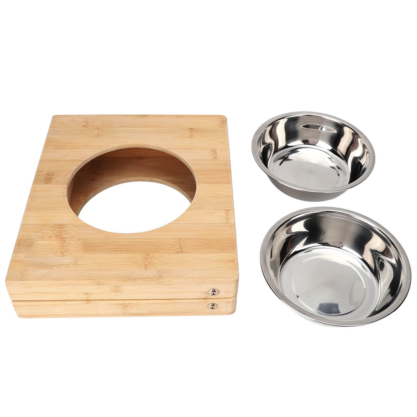 Comederos Elevados para Perros Comedero Gato Elevado, Comedero Elevado, Comedero Elevado, Acero Inoxidable Doble con Soporte de Bambú, Impermeable