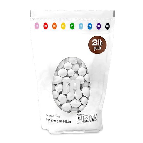 M&M'S Caramelos de chocolate blanco de maní, 2 libras de caramelos a granel en paquete resellable para bodas, graduaciones, mesas de postre, fiestas
