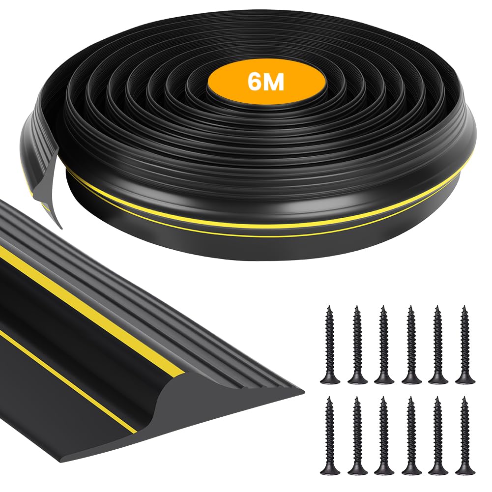 NUTKIT 6M Garage Door Threshold Seal Strip, 14mm High DIY Rubber Garage Draft Weather Excluder, Garage-Door Seals Bottom Flood Water Barrier Threshold Kit Includes 24 Screws