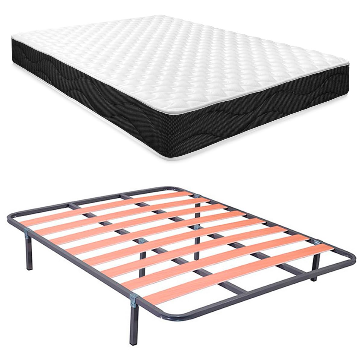 Homey Letto completo con materasso Sleep Pro reversibile + rete a doghe basic, acciaio legato, grigio, 135 x 190 cm