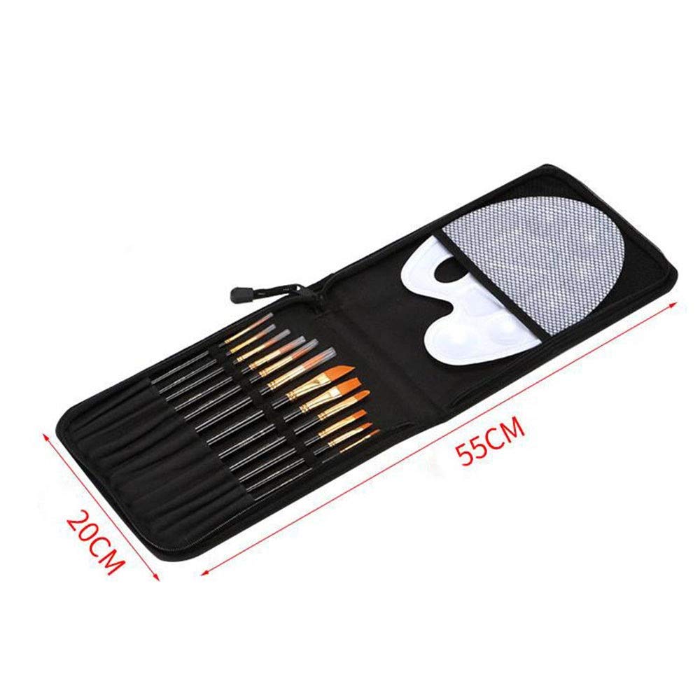 XBTGS Juego de 12 pinceles de pintura profesionales multifunción con paleta escobilla de goma acuarela gouache al óleo para pintura acrílica de acuarela, tamaño libre de negro