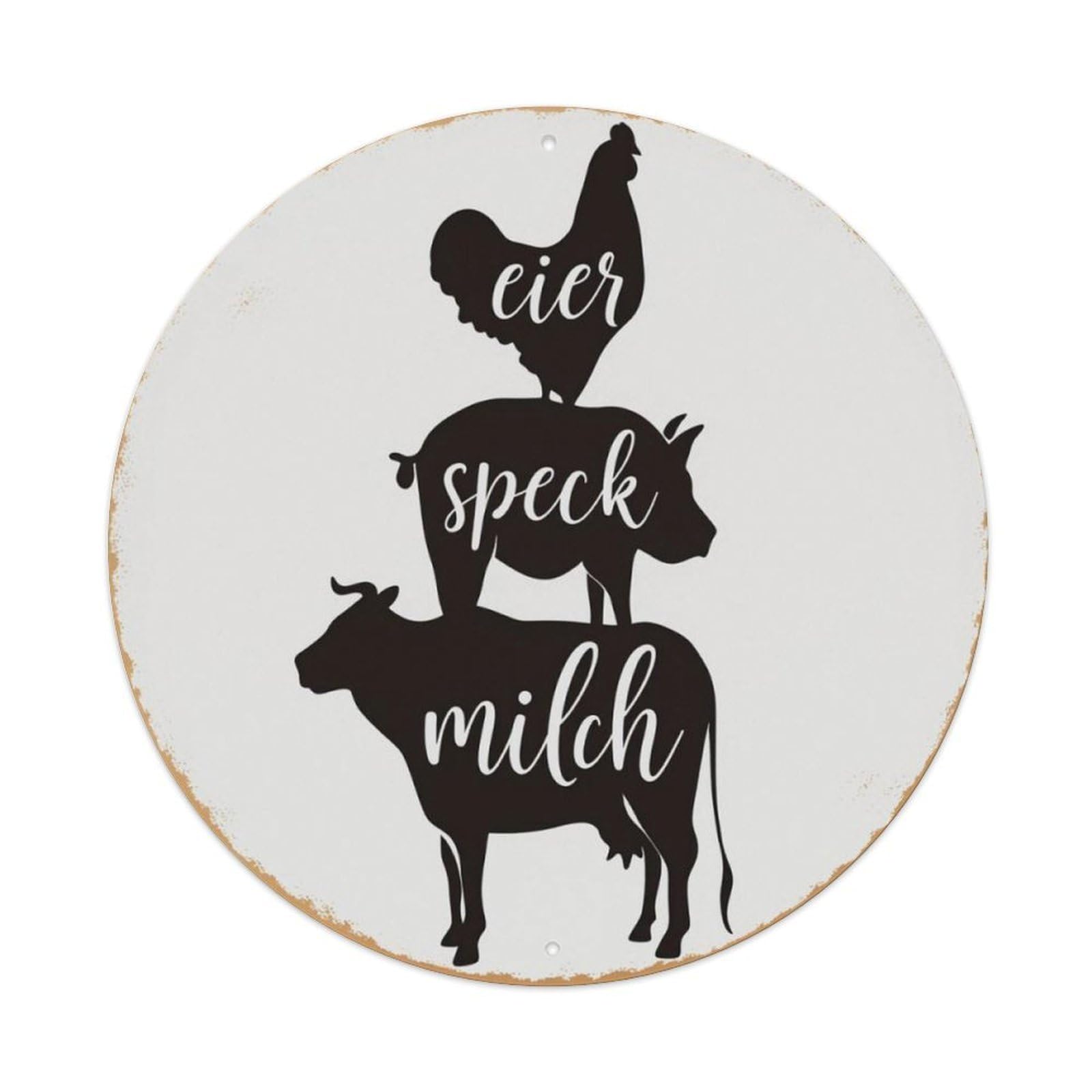 German Farm Cow Pig Chicken Silhouette Vintage Sign Vintage Aluminium Metal Sign, Retro Wall Decor for Home, Bar, Garage & Farmhouse 20x20cm