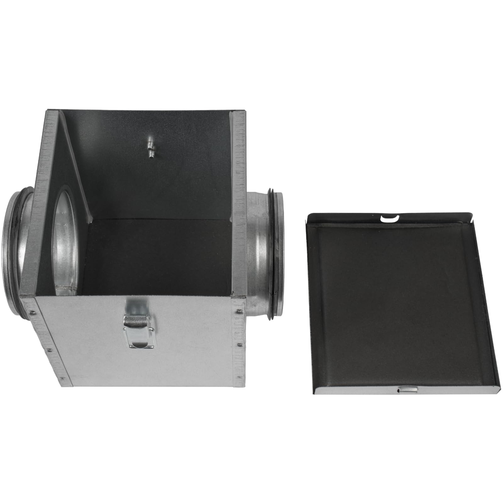 Caja de filtro de conducto de 4 pulgadas – Filtros de acero galvanizado en línea – Conexiones de conducto redondas con juntas de goma – Trampa de pelusa fácil de reparar