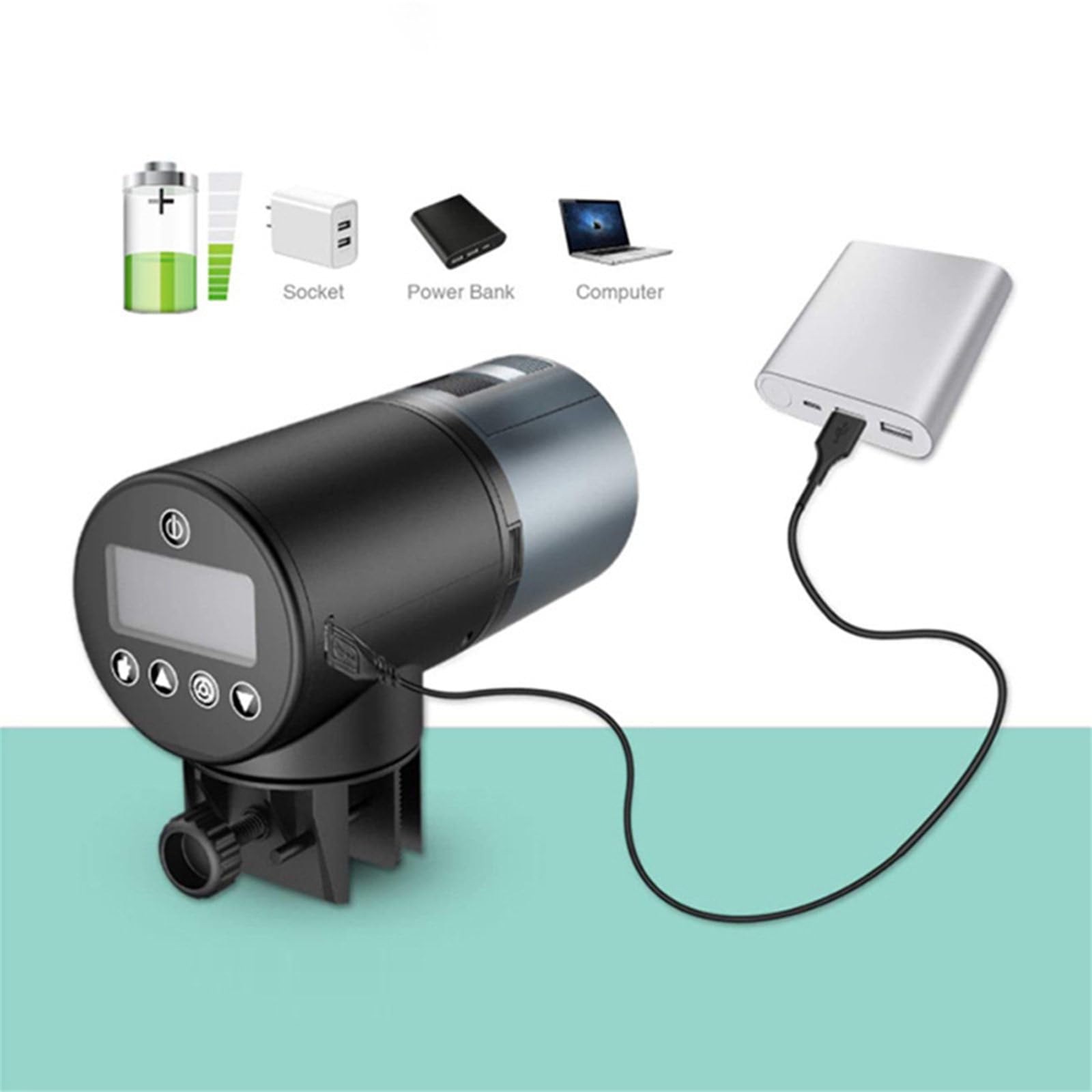Aquariums Rechargeables Minuteries Automatiques Régulables pour les Vacances avec Distributeur de Nourriture 200 ml