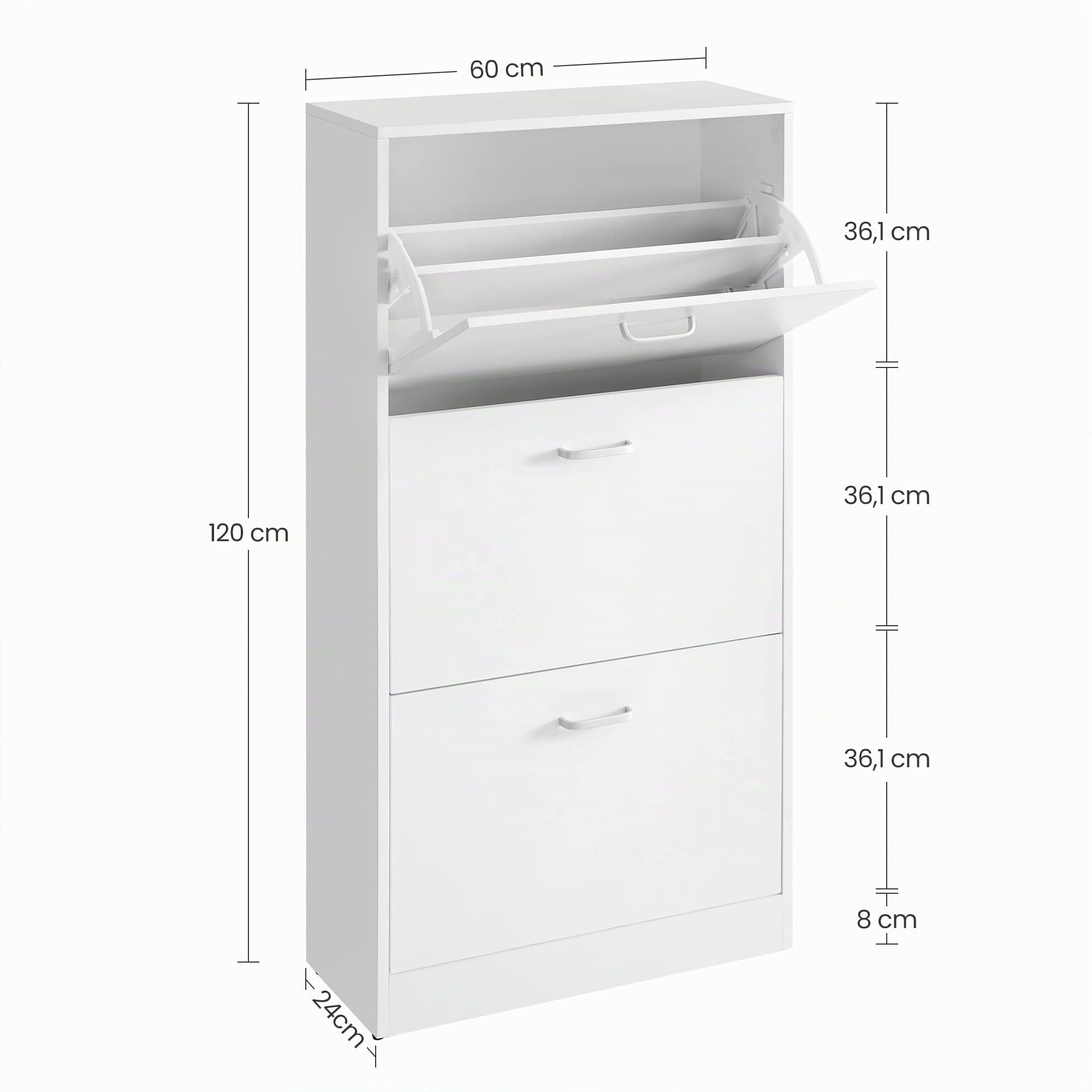 VASAGLE CUSTOS Kollektion Schuhschrank mit 3 Klappen 60 x 24 x 120 cm weiß LBC03WTV3