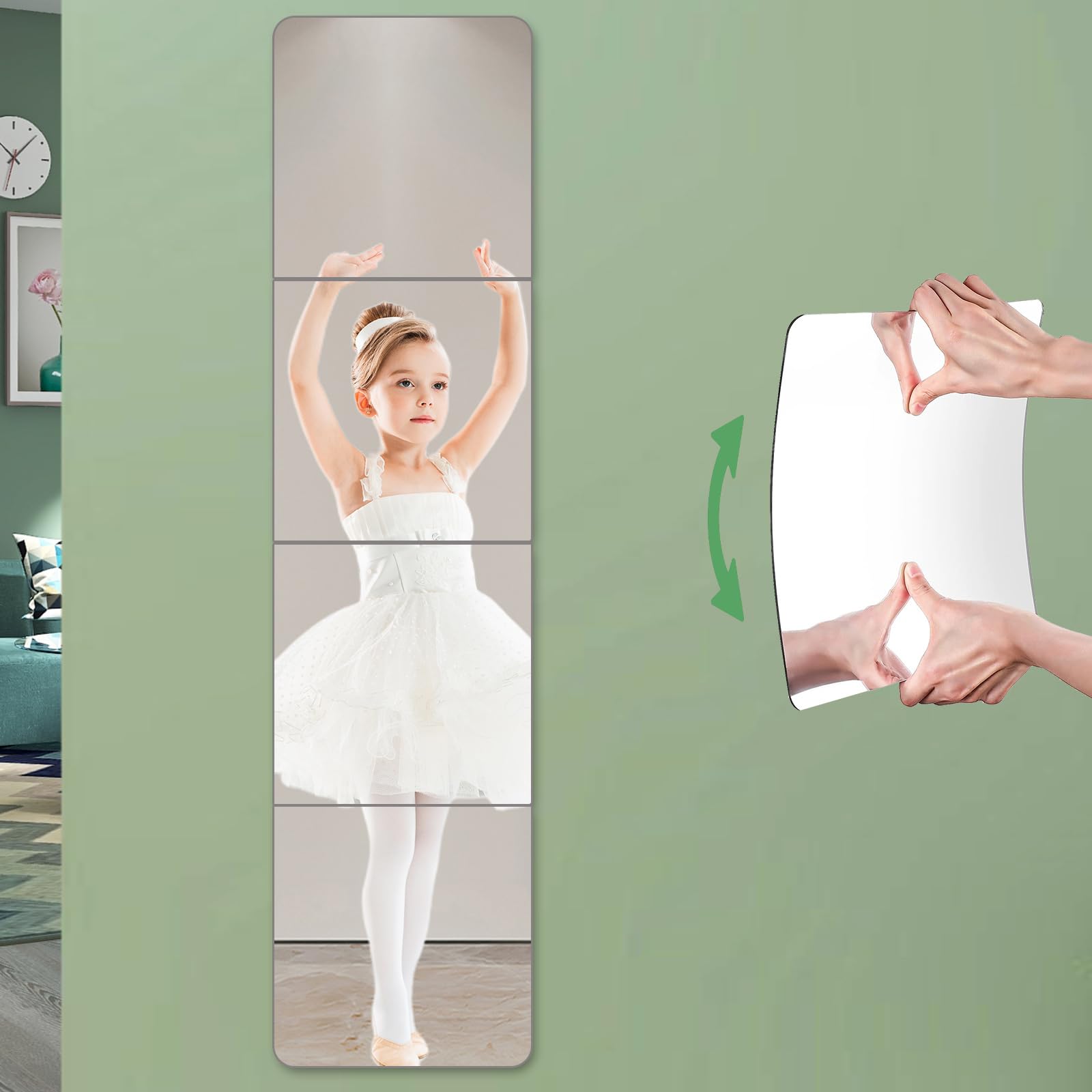 Wall Mirrors Self Adhesive, Acrylic Mirror Full length Mirror Tiles, Frameless Stick On Mirror Plastic Sticky Mirror Adhesive Mirror Sheets for Home Hallway Decoration (4 Pack, 30cm x 30cm)