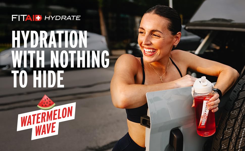 LIFEAID FITAID Hydrate Clean Electrolyte Mix, Zero Sugar, Balanced Electrolyte Ratios: 600mg Sodium, 500mg Potassium, 125mg Magnesium, Watermelon Wave, for Exercise & Active Hydration, 30 Sticks