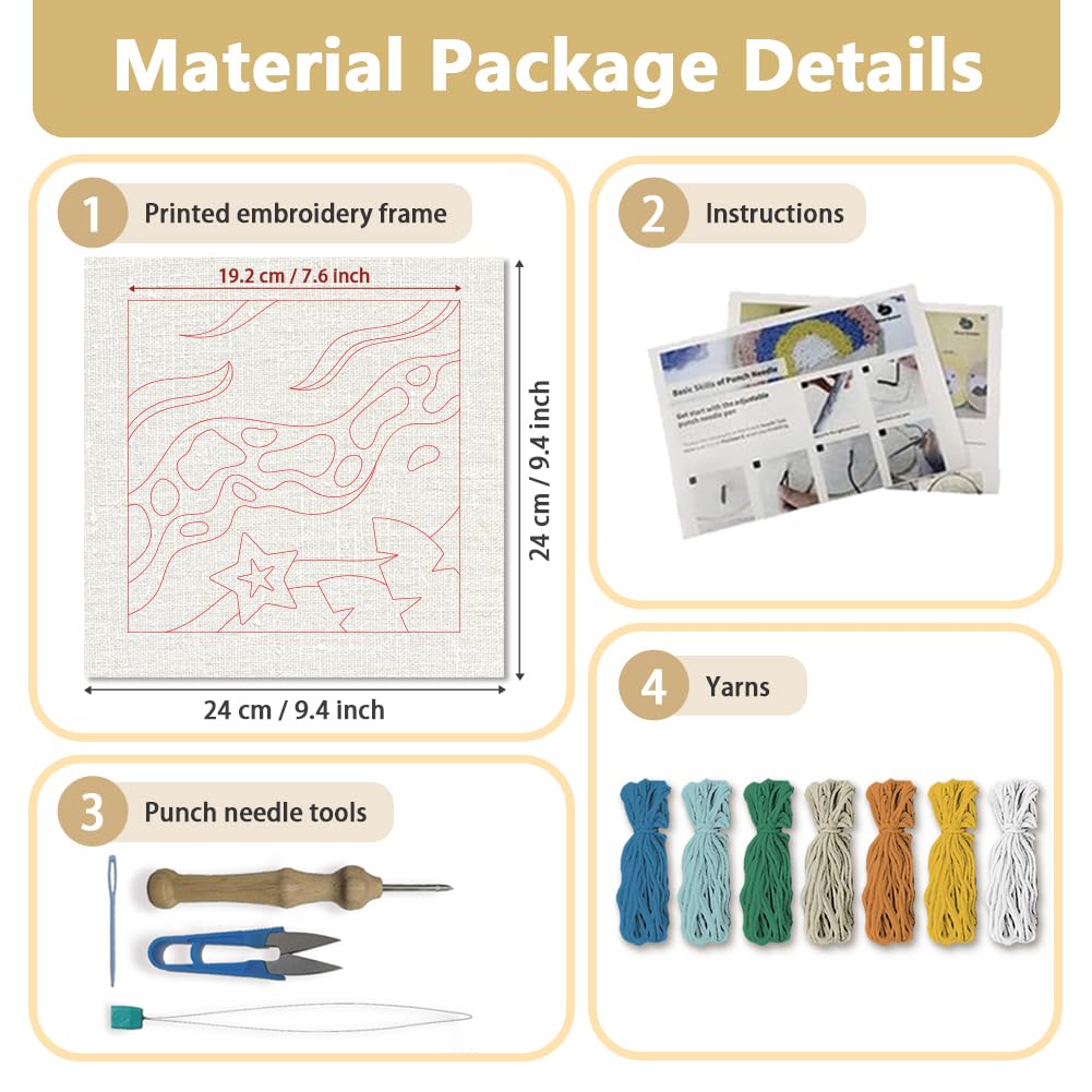 DOODLREAM Beach DIY Punch Needle Embroidery Kit for Adult Beginner 24cm Summer Sea Wave Punch Stitching Craft Set for Starter with Frame Fabric Pattern - Image 2