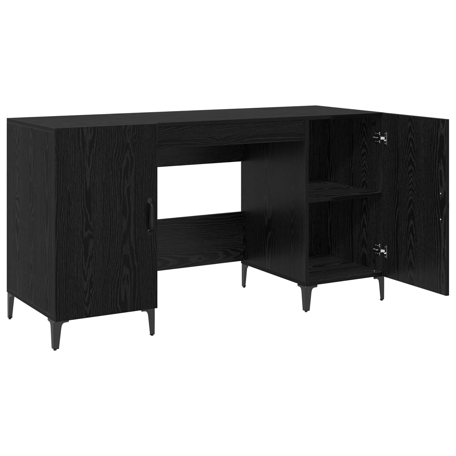 Escritorio de madera con gestión de cables, escritorio grande para ordenador de 140 x 50 cm, diseño moderno con patas de metal negro