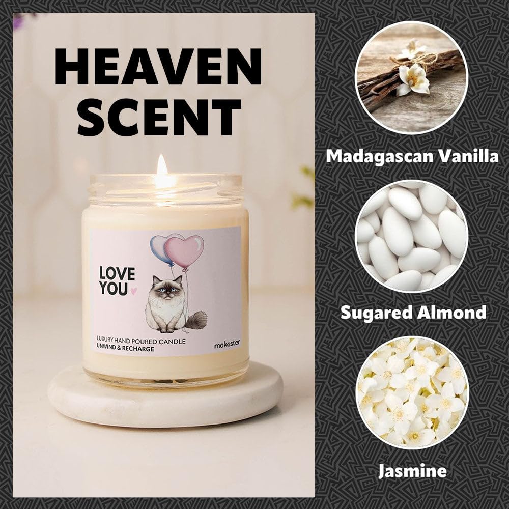 Ragdoll Cat Gifts - Luxury Soy Wax Candle - Vanilla, Jasmine, Sugared Almond - Makester, White - Image 4