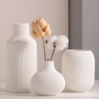 Juego de 3 jarrones de cerámica decorativos para decoración del hogar, modernos y minimalistas para ramo, flores frescas secas de hierba de las pampas, estantería, sala de estar, estante, dormitorio