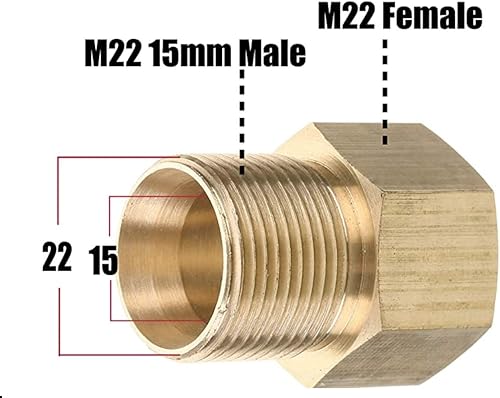 Miniatura 2 de Adaptador de acoplador para lavadora a presión, M22 0.591 in macho a rosca hembra M22, 4500 PSI