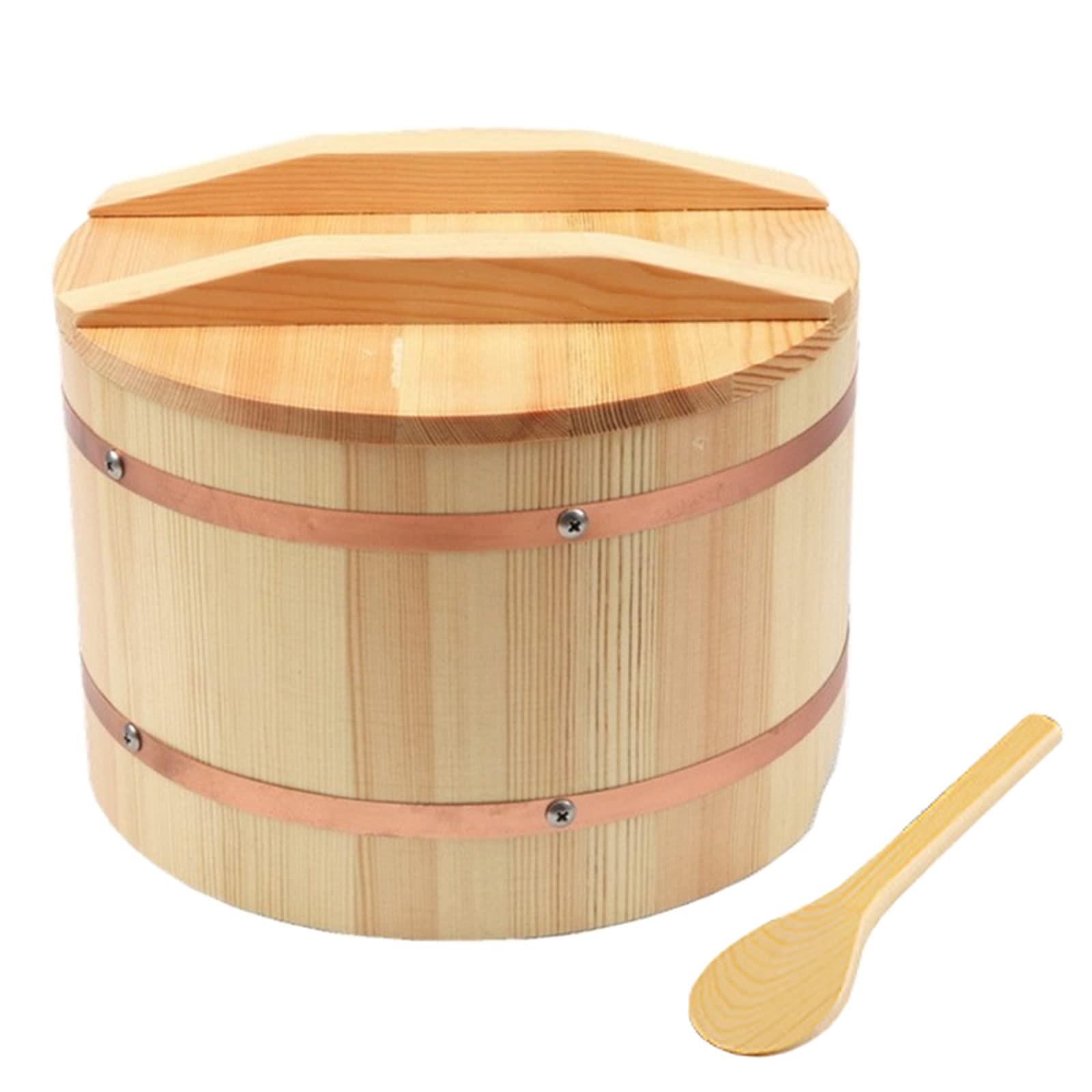 Amazon | 蒸し樽、木製寿司飯椀日本の寿司飯混合桶容器蓋と銅 寿司