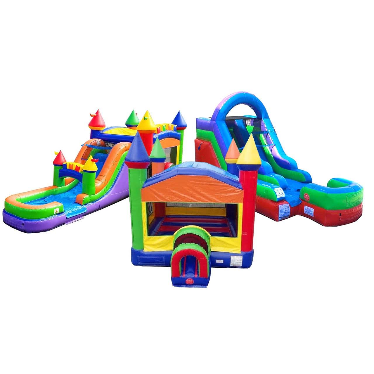 Amazon.com: Commercial Inflatable Rainbow Trio | Includes Water Slide,  Bounce House, and Slip and Slide | Trio Inflatable Fun | Includes Blowers  and Everything Needed to Party : Toys & Games