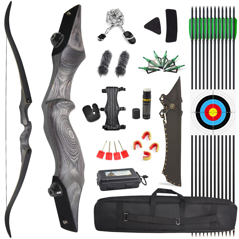 SHARROW 60 inch Archery Takedown Recurve Bow and Arrows Set Handmade Wooden Riser Adult Hunting Bow 25-65lbs Longbow Right/Left Handed Available (65lbs, Left Hand)