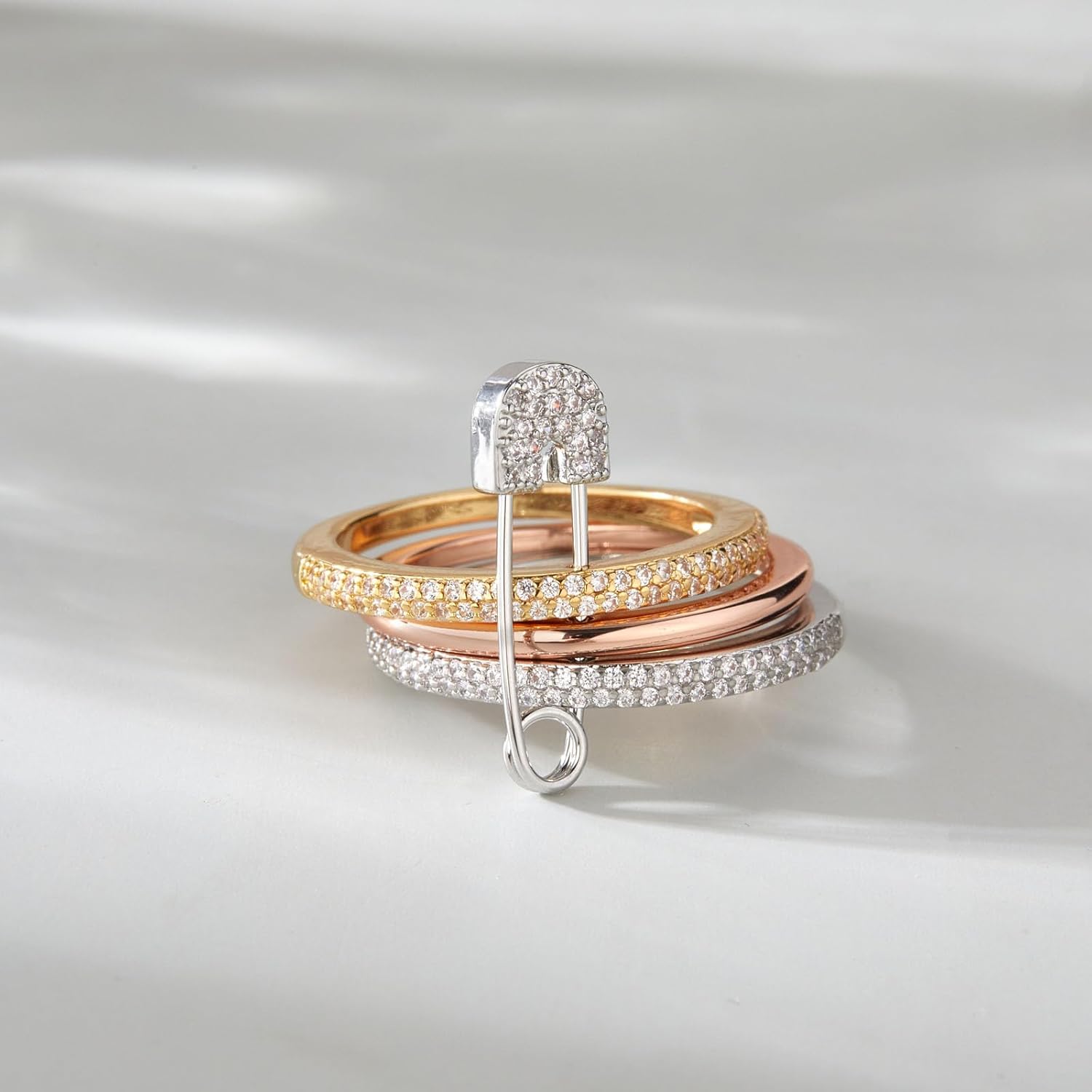 Silver Stackable Rings for Women Non Tarnish Ring Set Dainty 14k Gold Plated Cz Cubic Zirconia Wedding Thumb Ring Set Stacking Pack Statement Chunky Band Rings Unique Jewelry Gift - Image 2