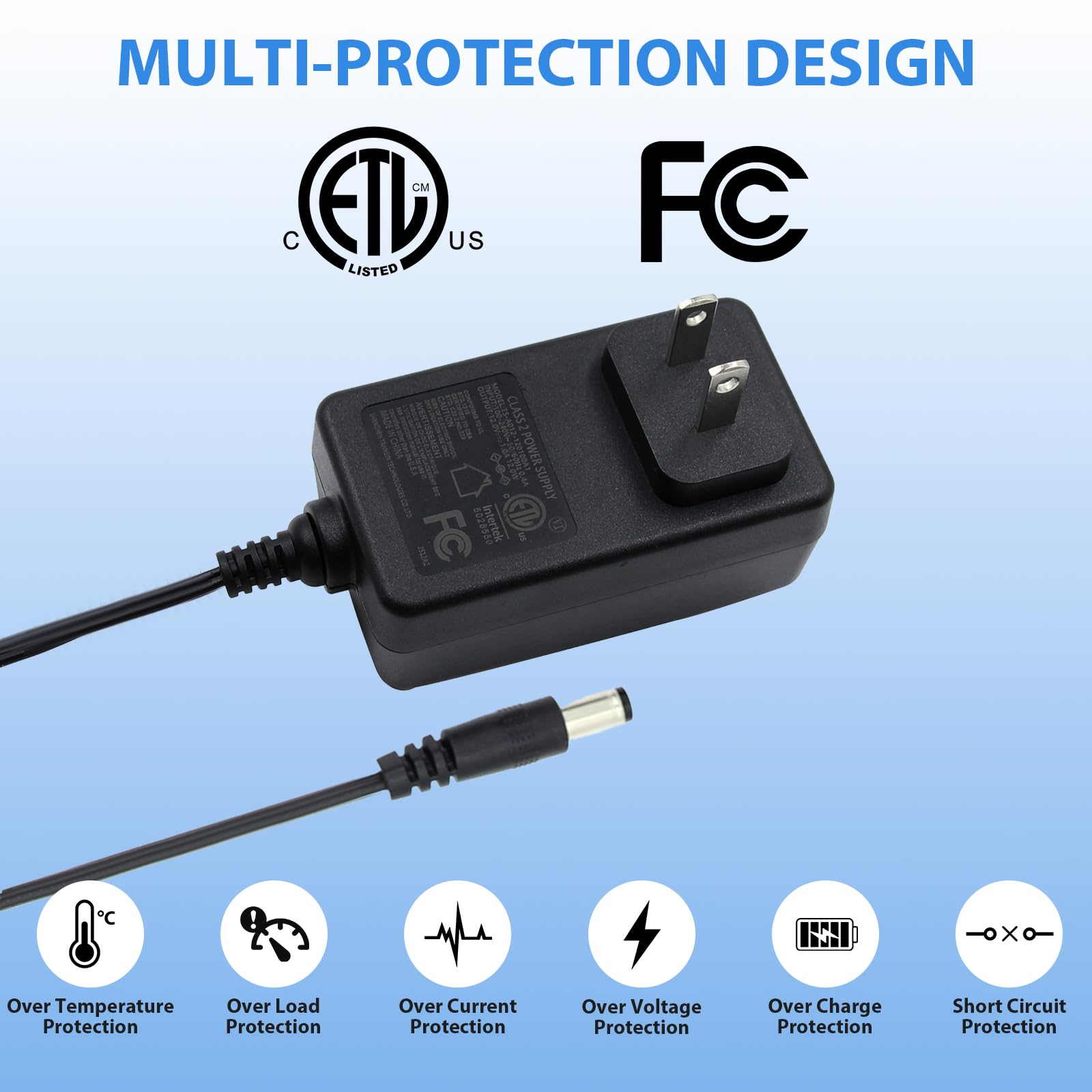 Cargador de batería con certificado ETL de 12 V 1A para juguetes de paseo de 10 pies, cable extralargo de 12 V, 1000 mA, cargador de 500 mA para niños, conector DC de 0.217 in x 0.083 in 2