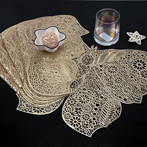 Peony Man 6 Pieces Pressed Vinyl Gold Metallic Placemats Butterfly Pvc Table Place Mats For Home Dining Table Decoration Wedding Party Supplies thumb #4