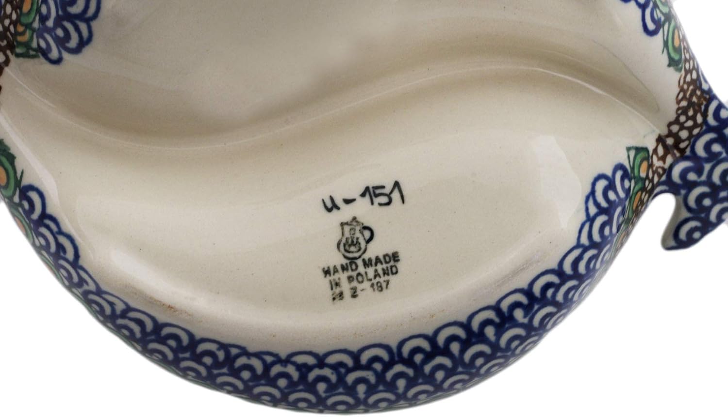 Polish Pottery 9-inch Divided Dish made by Ceramika Artystyczna (Mardi Gra Theme) Signature UNIKAT + Certificate of Authenticity
