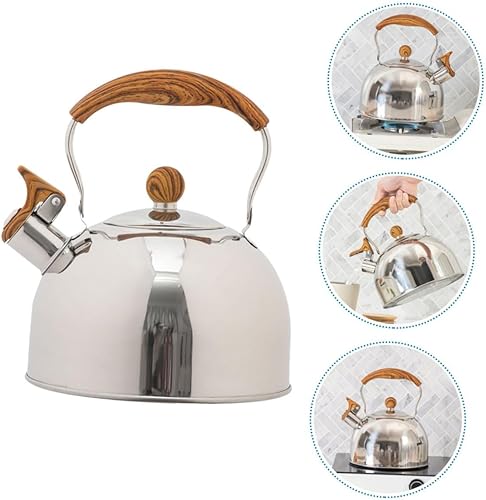 Miniatura 6 de UPKOCH silbato hervidor de agua rústico Hervidor de café Hervidor de té eléctrico con infusor Silbando Tetera Tetera camping tetera Estufa Hervidor
