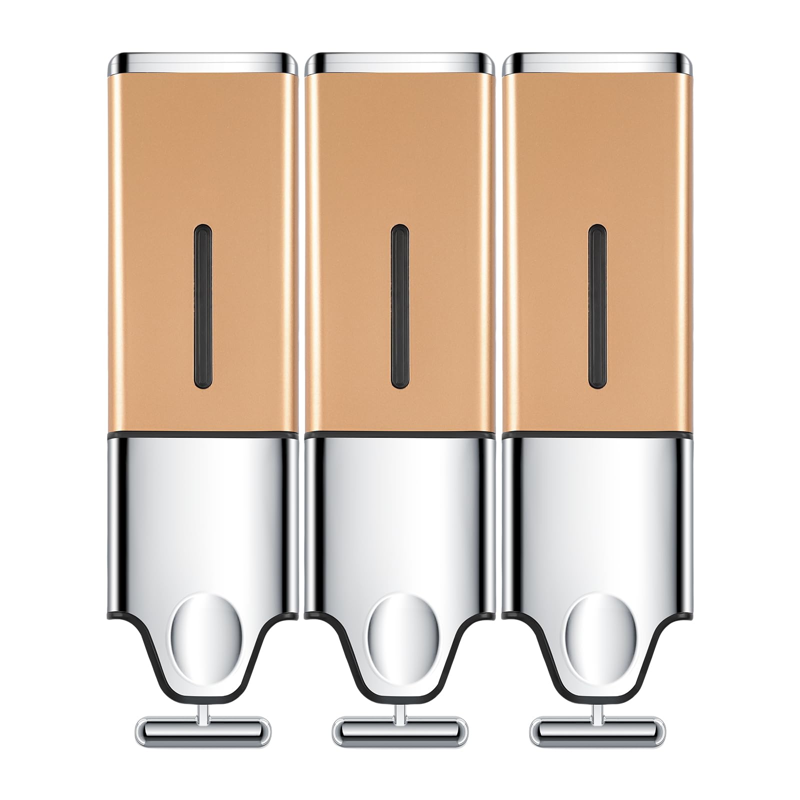 EHORIA Distributeur Quadrate 3 en 1 pour la douche, distributeur de savon de douche, distributeur d'après-shampooing, distributeur mural sans perçage, hôtel, salle de bain, maison (Triple, doré)