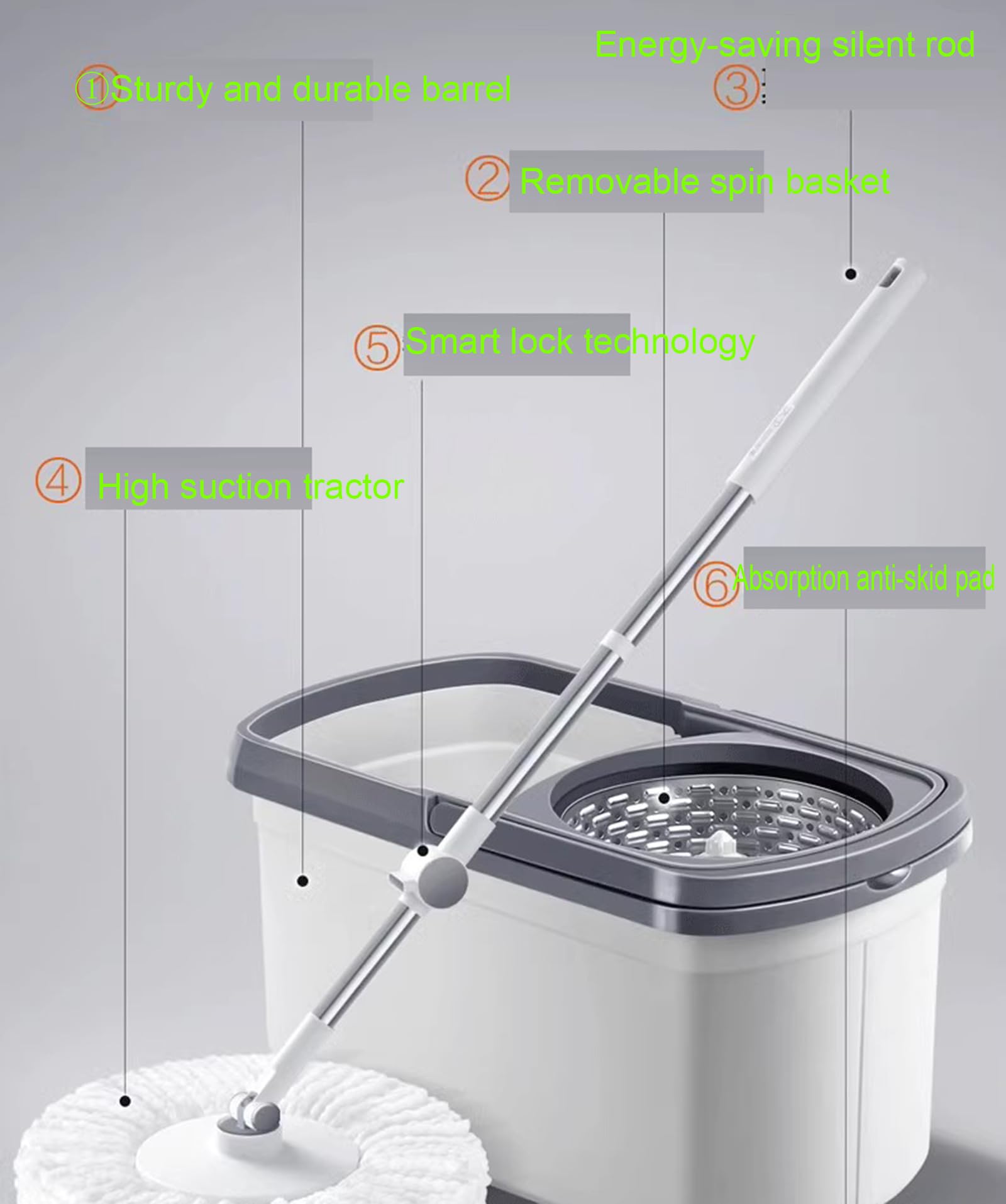 Juegos de fregonas y Cubos, fregona y Cubo giratorios, Cubo con fregona Manos Libres con Pedal y escurridor, Juego de fregona giratoria para Limpiar Suelos
