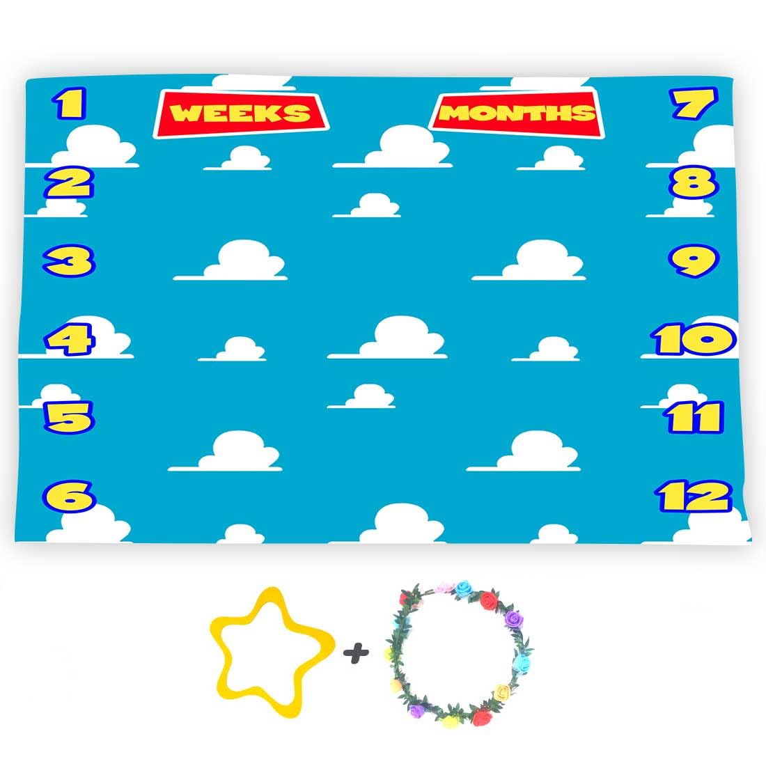 F-FUN SOUL Blue Sky White Clouds Baby Monthly Milestone Blanket 60x40in Nursery Blanket Baby Shower Age Growth Tracker with Bonus Marker