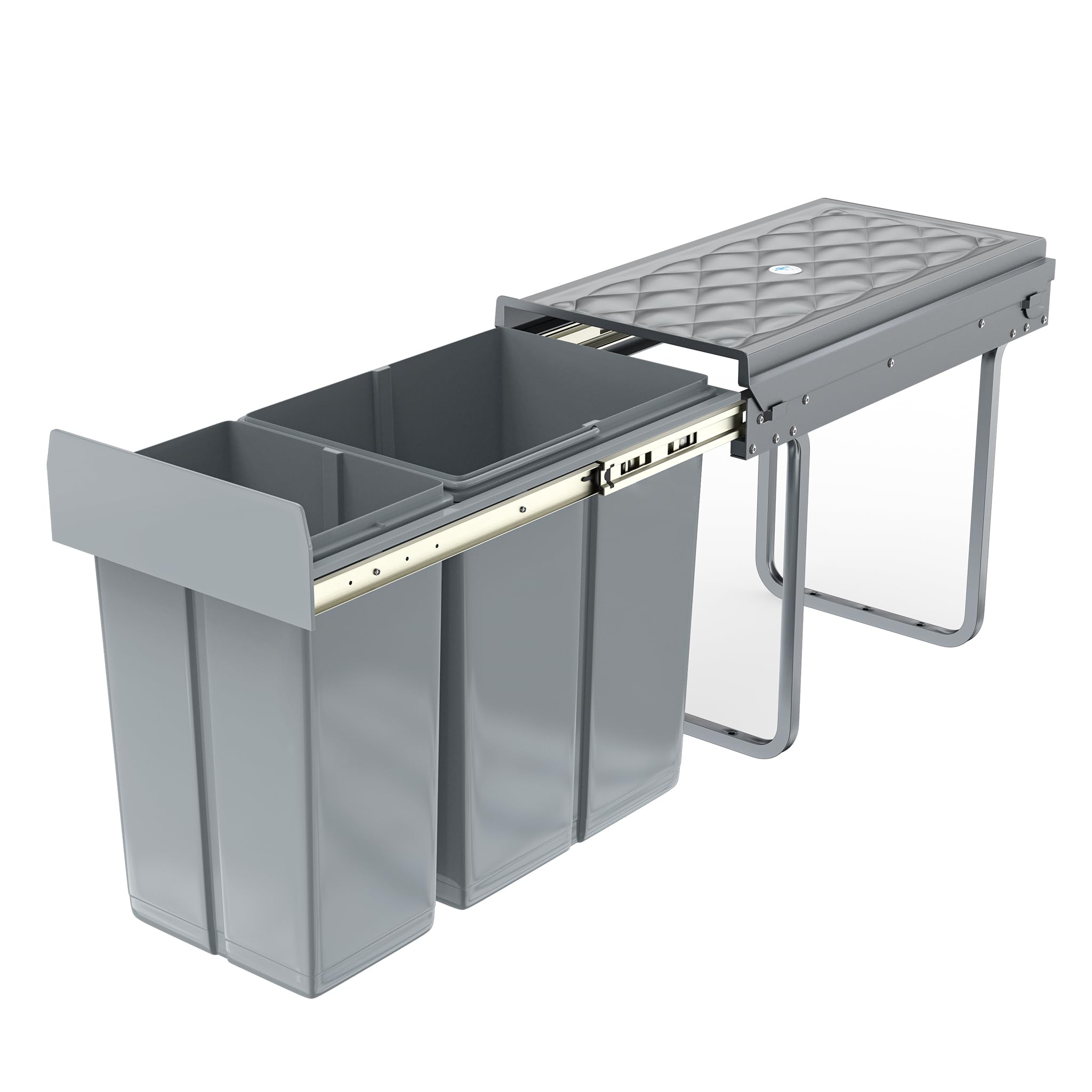 NAIZY Sistema de separación de residuos extensible, cubo de basura para cocina, 2 compartimentos, armario inferior con rieles telescópicos y tapa, cubo de basura para eliminación de basura (1 x 20 + 1